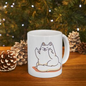 Middle finger cat Ceramic Mug, (11oz)